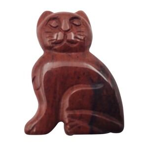 Red Jasper Unique Natural Gemstone Hand Carved Cat Center Drilled From Top 30mm‎